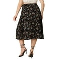 thumbnail image 3 of Agnes Orinda Women's Plus Size Boho Floral Wrap Skirts a Line Midi Chic Ruffled Hem High Waisted Skirt 1X Black, 3 of 6