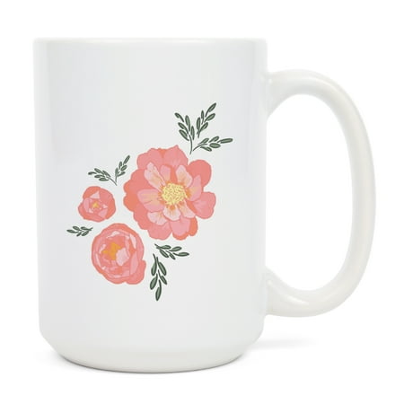 

15 fl oz Ceramic Mug Peonies Peach Icon Dishwasher & Microwave Safe