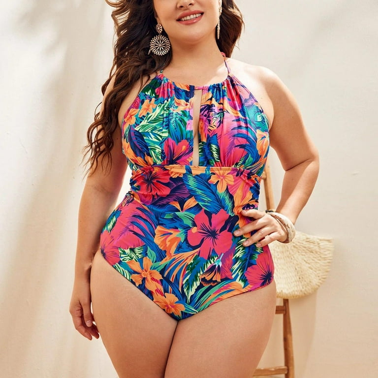 VBARHMQRT Female Swimsuit Romper with Built in Bra Women's Plus Size  Printed Sexy Backless 1 Piece Swimsuit Bathing Suit Swimmwear Yellow  Swimsuits