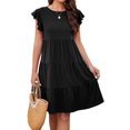 thumbnail image 1 of Women ‘s Summer Ruffle Sleeve  Neck Mini Dress Solid Color Casual Loose Flowy Swing A Line Pleated Beach Sundress, 1 of 7