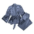 thumbnail image 7 of Satin Pajamas Set for Women Long Sleeve Belted Cardigan Sleepwear Silk Nightwear V-Neck PJs Set 2 Piece Lounge Sets, 7 of 7