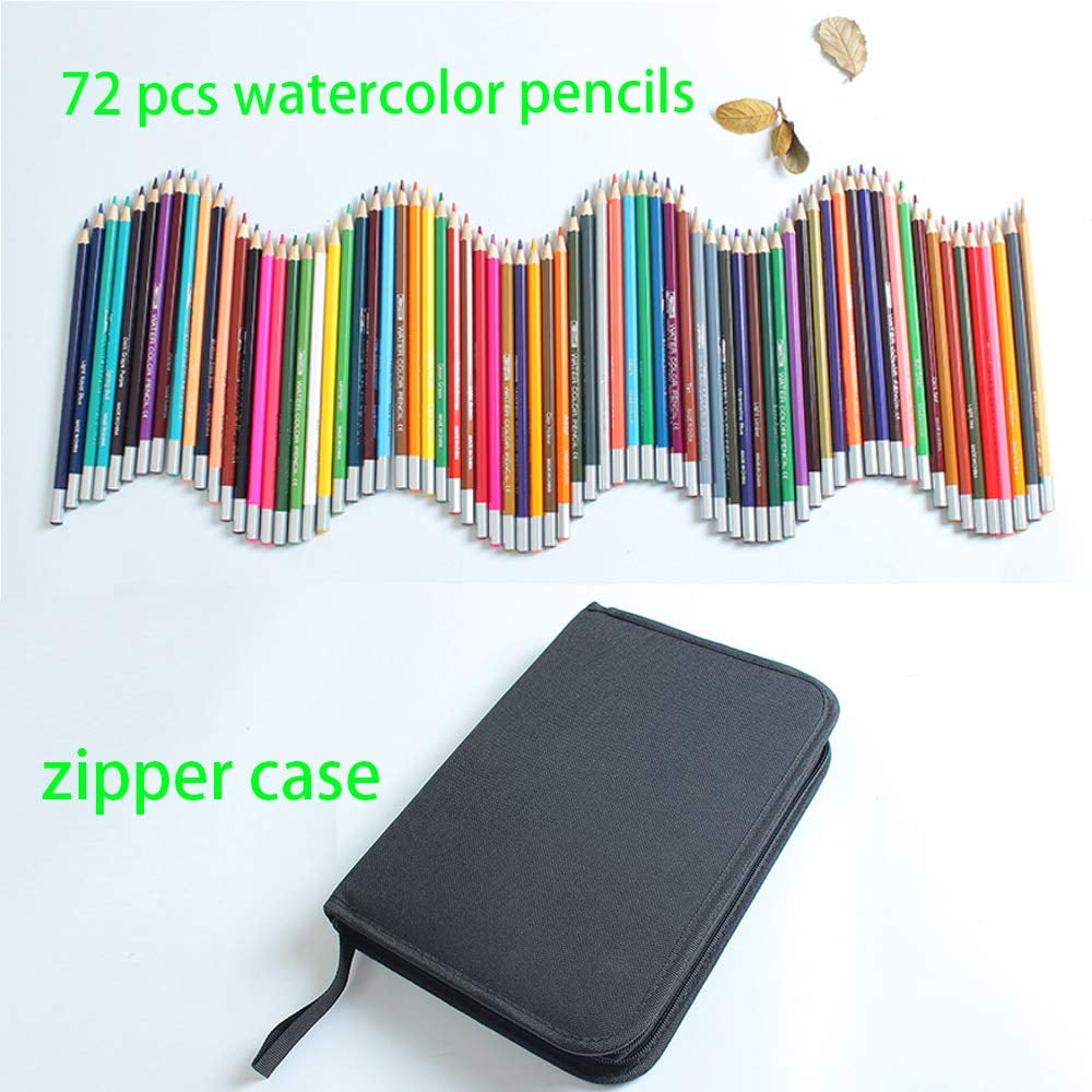 MEGICOT Watercolor Pencils Set of 72 - Includes Colored Pencils, Pencil Sharpener, Water Brush Pen and Zipper Case, Ideal for Adult Coloring Books & Art Pages