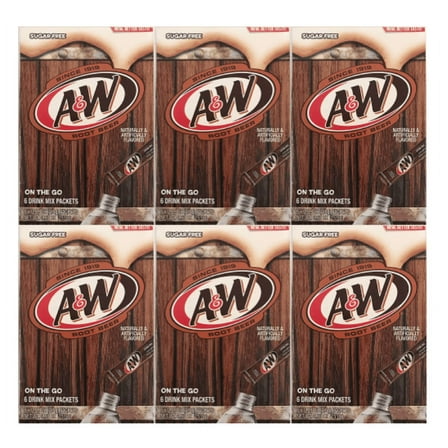 A&W Singles To Go Powder Packets - Sugar Free, Non-Carbonated Root Beer Water Drink Mix (6 Boxes with 6 Packets Each - 36 Total Servings)