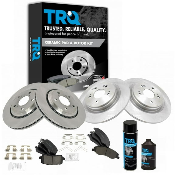 TRQ Front & Rear Ceramic Brake Pad & Rotor Kit w/Chemicals for Honda Odyssey BKA16663