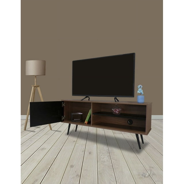 Mueble Mesa para TV con Puerta Moderno (Nogal Neo/Negro Mate)