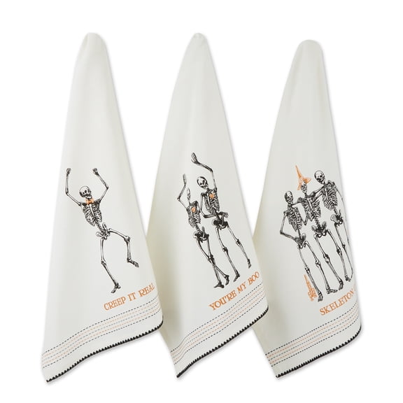 Asst Skeletons Printed Dishtowel (Set Of 3)