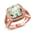 thumbnail image 2 of Gem Stone King 5.62 Ct Cushion Checkerboard Green Prasiolite 18K Rose Gold Plated Silver Ring (Size 5), 2 of 3