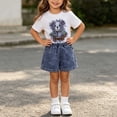 thumbnail image 4 of SGFCWSX Girls 2 Piece Outfits Summer Graphic Short Sleeve T Shirt Elastic Waist Denim Shorts Set for Kids White Size 6, 4 of 6