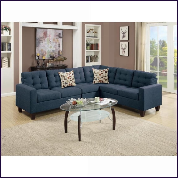 Modern 4-Piece Modular Sectional Sofa with Tufted Cushions – Navy Polyfiber for Living Room | Navy | Tufted Back | Fabric