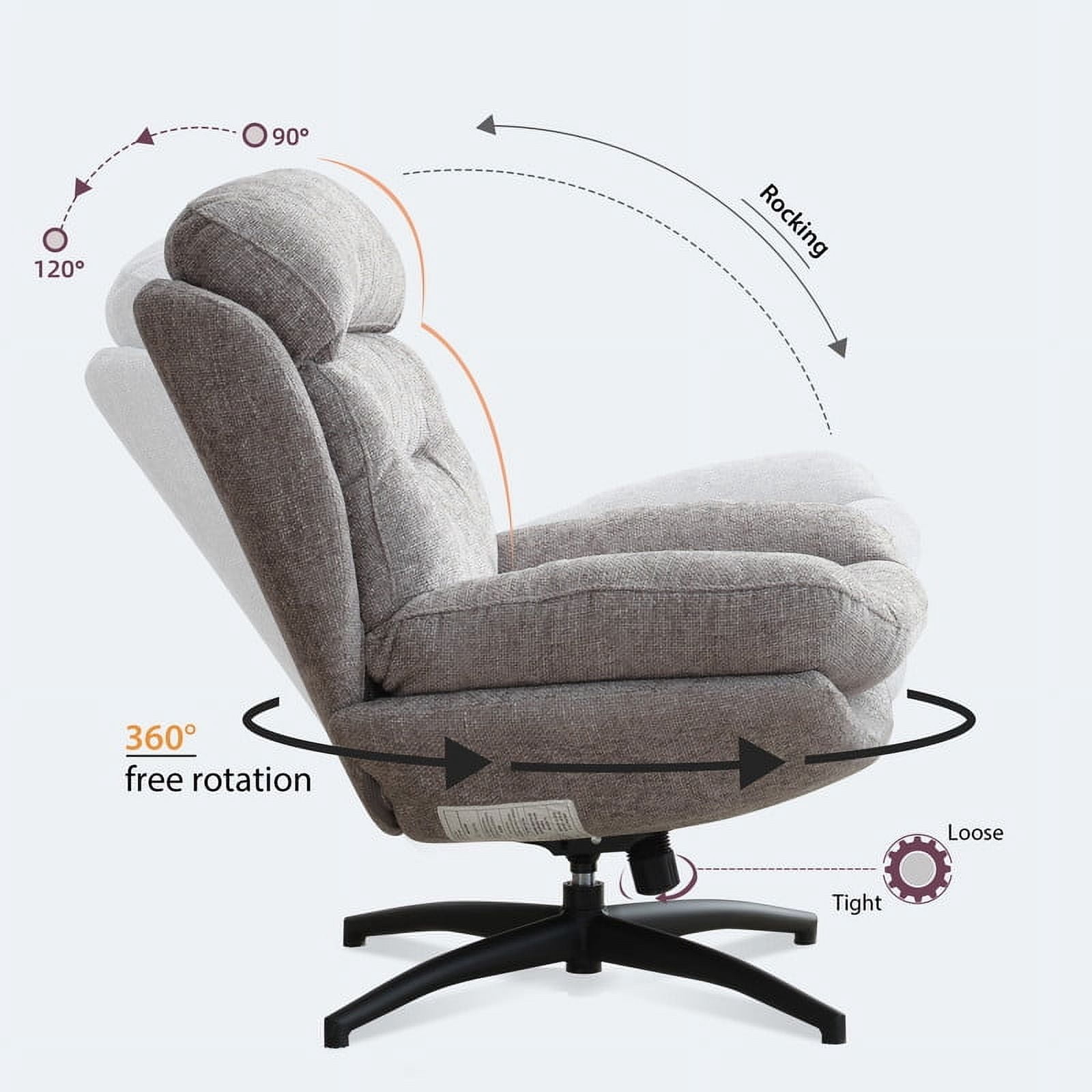 Comfort Stretch Gray Swivel Accent Chair with Ottoman Rocker Glider Chairs Ottoman Footrest Set