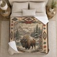 thumbnail image 5 of Snowy Bison Wilderness Geometric Border Brings Calm Woven, Peaceful Mountain Lake Scene, Warm Flannel Blanket for Cabin and Lodge, Outdoor Lovers Camping Gift, Artistic Home Decor, 5 of 9