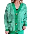 thumbnail image 2 of Amidoa Long Sleeve Womens Sweaters Button up Cardigan Green Graphic Chunky Knit Cardigans Womens Sweaters Cardigan M, 2 of 5
