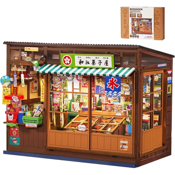 Robotime Nostalgic Shop Wooden 3D Puzzle for Adults, Japanese Diy Book Nook with LED, 225 Pieces