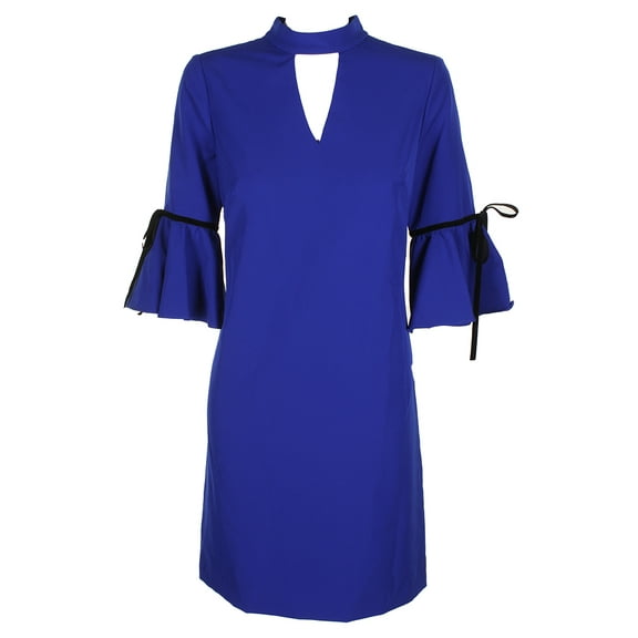 Julia Jordan Womens Cobalt Blue Short Bell-Sleeve Choker Sheath Dress 2
