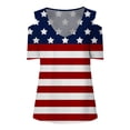 thumbnail image 4 of Midsumdr Womens Tops Summer 4th of July V-Neck Cold shoulder Shirts Casual Short Sleeve American Flag Print Blouse Top, 4 of 5