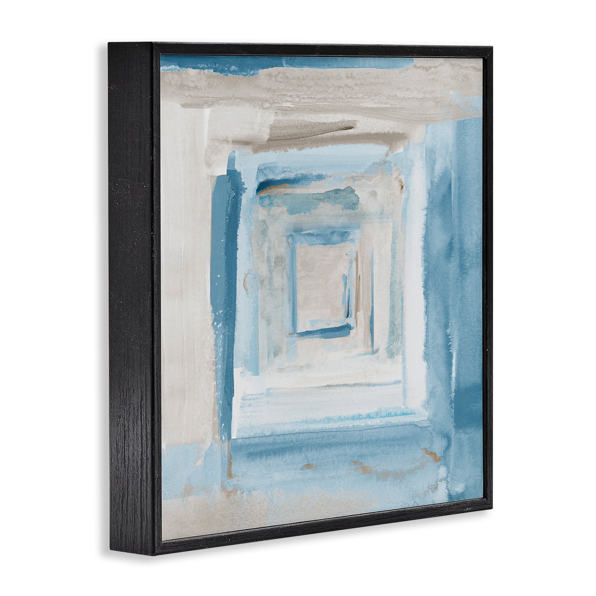 Stupell Industries Blue Layered Squares Abstract Painting Black Framed Art Print Wall Art, 17 x 17