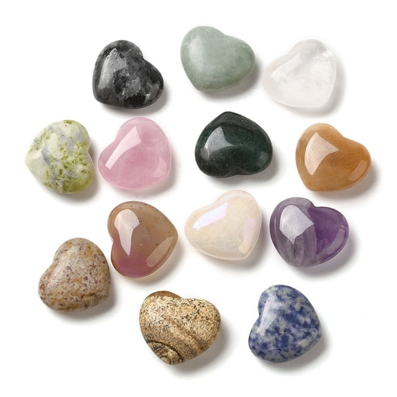 Natural Mixed Gemstone Healing Stones Heart Love Stones Pocket Palm Stones for Reiki Ealancing 24~25x28x10~11mm