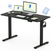 FitStand 48x30 Home Office Height Adjustable Standing Desk with Hooks, Ergonomic Electric 2-Stage Stand Up Computer Desk, Black