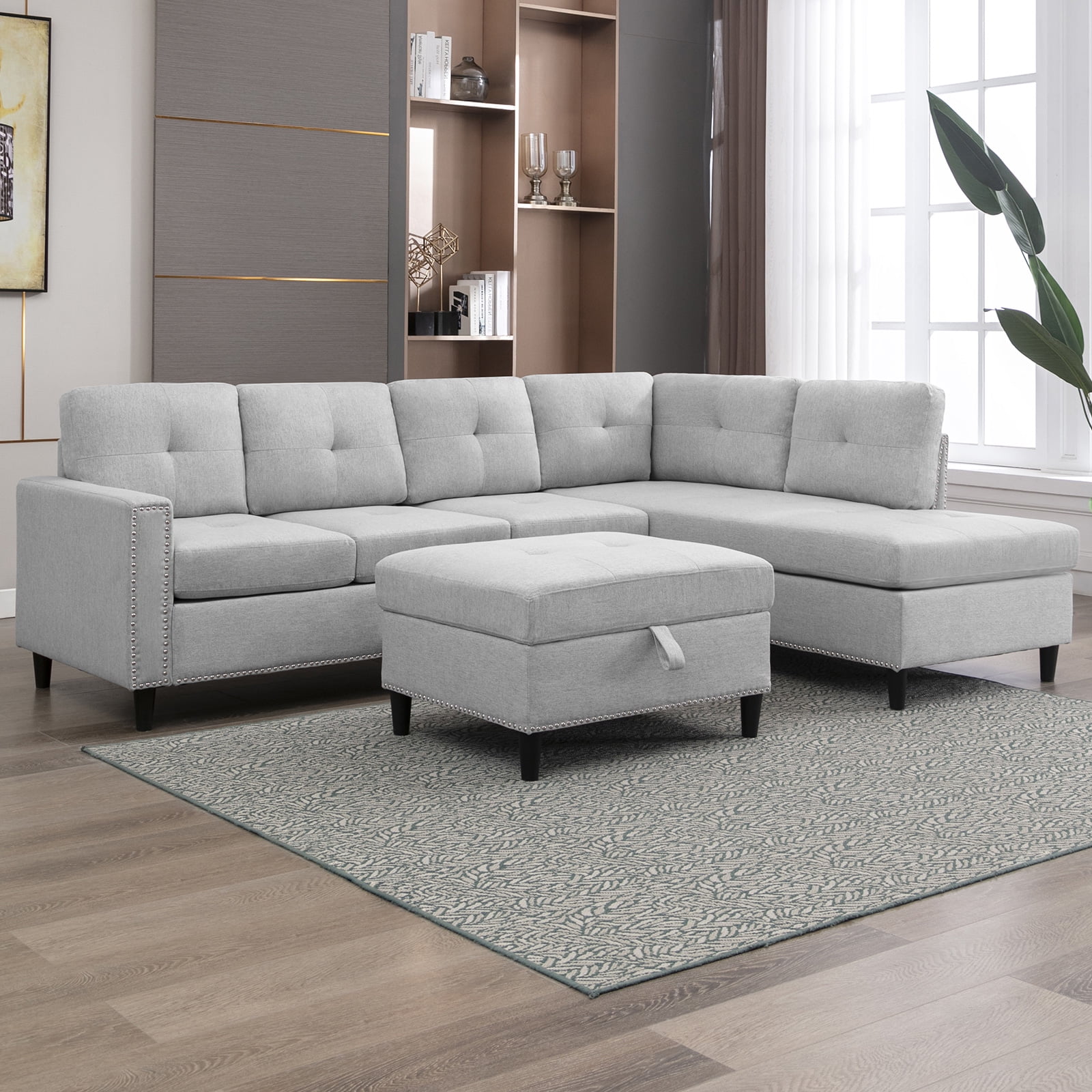 MUZZ Sectional Sofa with Reversible Chaise, LShaped Sofa Set with