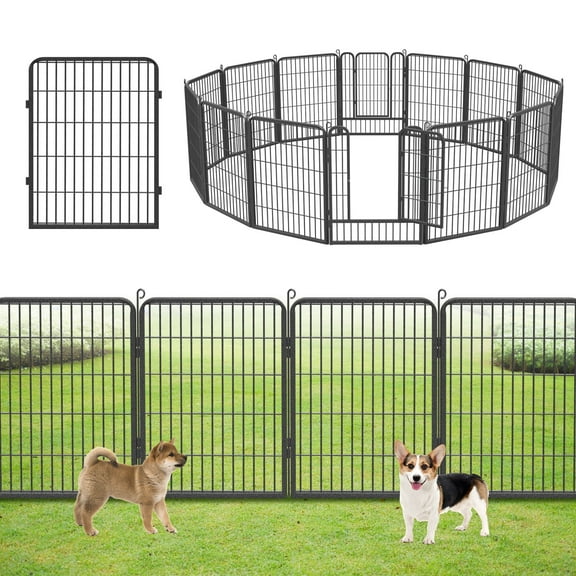 SQIREP 14 Panels Garden Fence, 30ft (L) X 32in (H) No Dig Fence Panels with Gate, Rustproof Metal Stakes Decorative Garden Fence, Ground Defense Border Fence for Outdoor, Yard, Patio