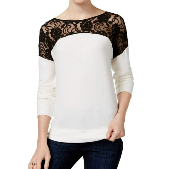 MAISON JULES Womens Ivory Lace Long Sleeve Jewel Neck Top  Size: S