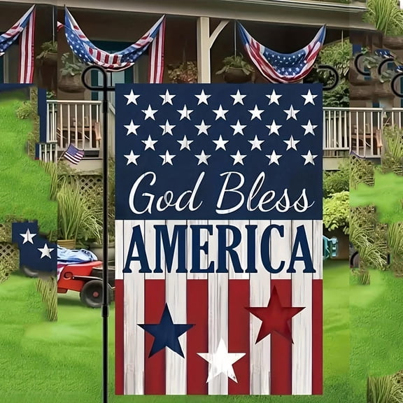 Patriotic Garden Flag, God Bless America Design, Usa 250Th Anniversary Merchandise, Summer Outdoor Decor, Front Yard Lawn Accent, 12X18 In, 1 Set