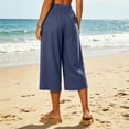 thumbnail image 5 of cocolona Womens Summer Casual Capri Pants Elastic Waist Straight Wide Leg Travel Beach Cropped Pants with Pockets, 5 of 5