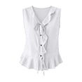 thumbnail image 4 of Comdrip Women's V Neck Ruffle Fashion Sleeveless Lightweight Loose Cute Button Dot Business Casual Tank Top for Summer Fall White M, 4 of 4