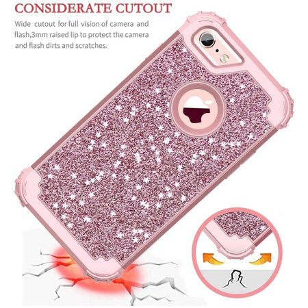 Iguohao Compatible Iphone 6s Case Iphone 6 Case 3d Luxury Sparkle Glitter Shiny Heavy Duty Shockproof Full Body Protective Cover High Impact Hybrid Case For Apple Iphone 6 6s Glitter Rose Gold