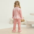 thumbnail image 5 of GYRATEDREAM 0-5 Years Toddler Baby Girl Two Piece Pajamas Set Long Sleeve Ruffle Button Down Satin Pajamas Top Pants Sleepwear Clothes, 5 of 9