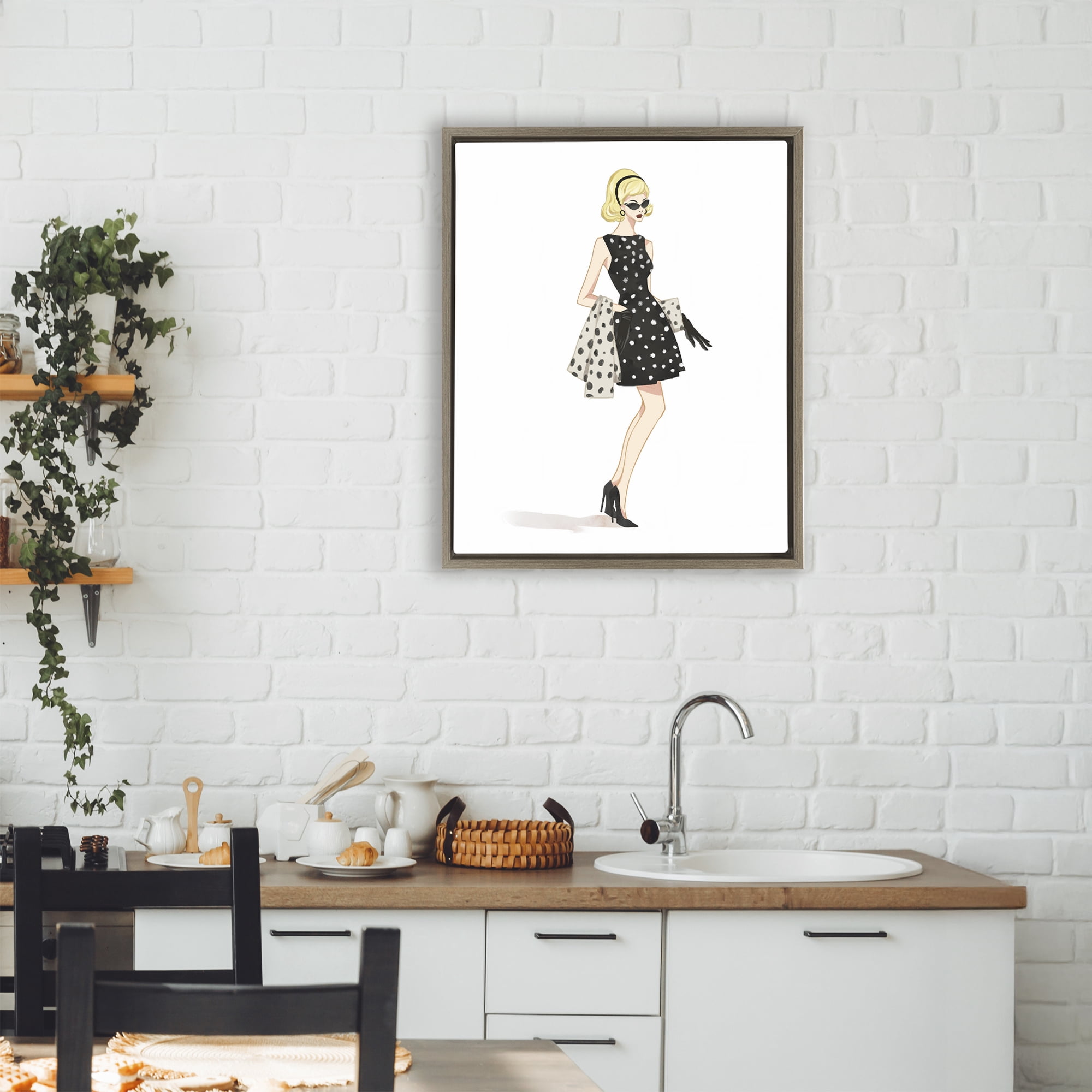Stupell Industries Feminine Retro Fashion Brown Framed Floater Canvas Wall Art, design by Ziwei Li