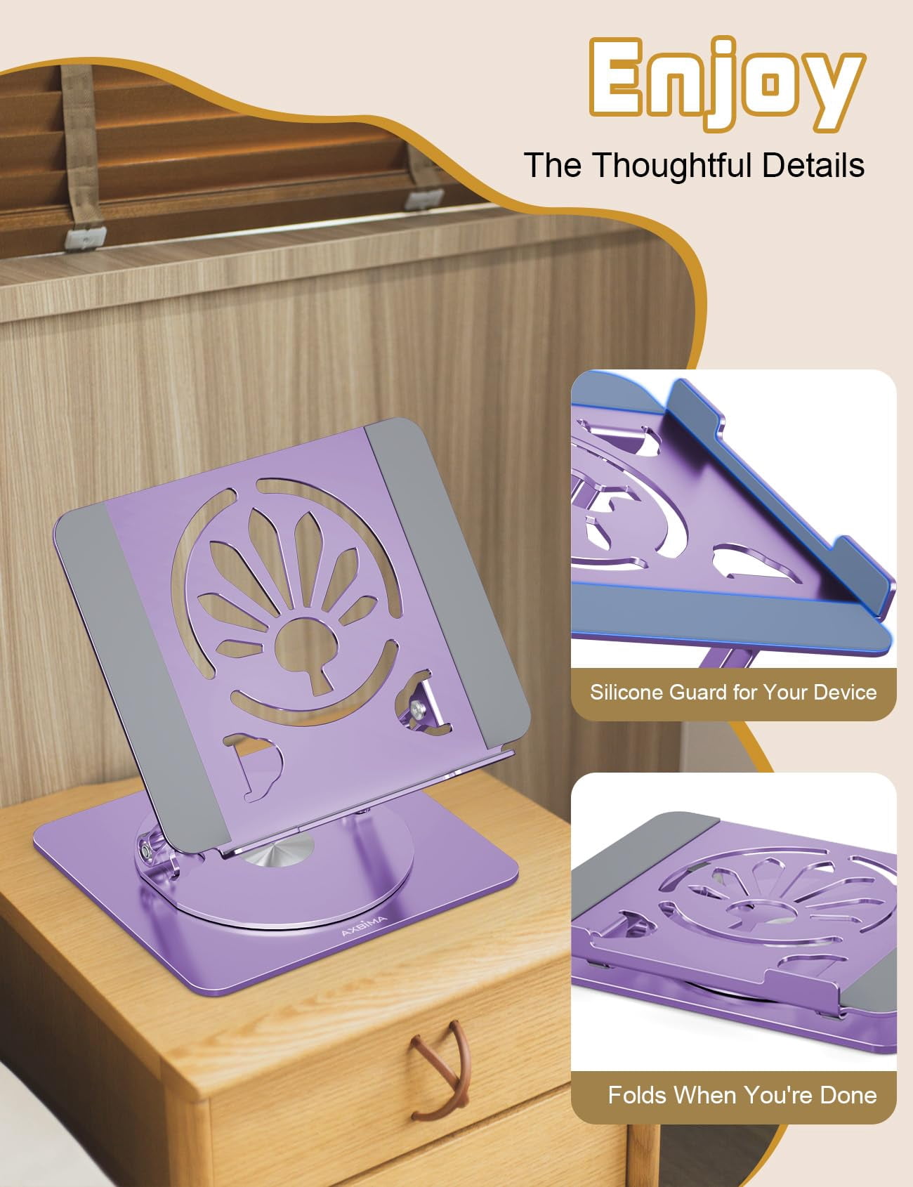 Adjustable Laptop Stand For Desk-360° Rotating Foldable Holder Riser Macbook Pro/air Notebook Up To 16" Purple