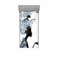thumbnail image 2 of Retro Bedding Set with Sheet & Covers, Illustration of a Flower Haired Girl and Snowflakes Design Pattern Print, Printed Bedroom Decor 2 Shams, 4 Sizes, Slate Blue and Black, by Ambesonne, 2 of 3