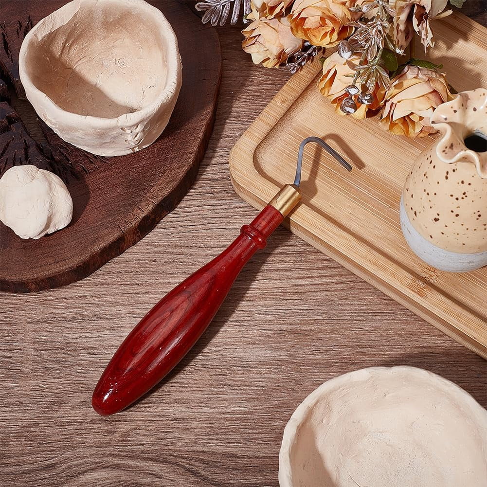 Clay Sculpting Tools African Coralwood Ribbon Cutter Pottery Trimming Tools Modelling Carving Clay Pottery Tool Double-Ended Tungsten Steel Cutter Head for Pottery Sculpture Artwork