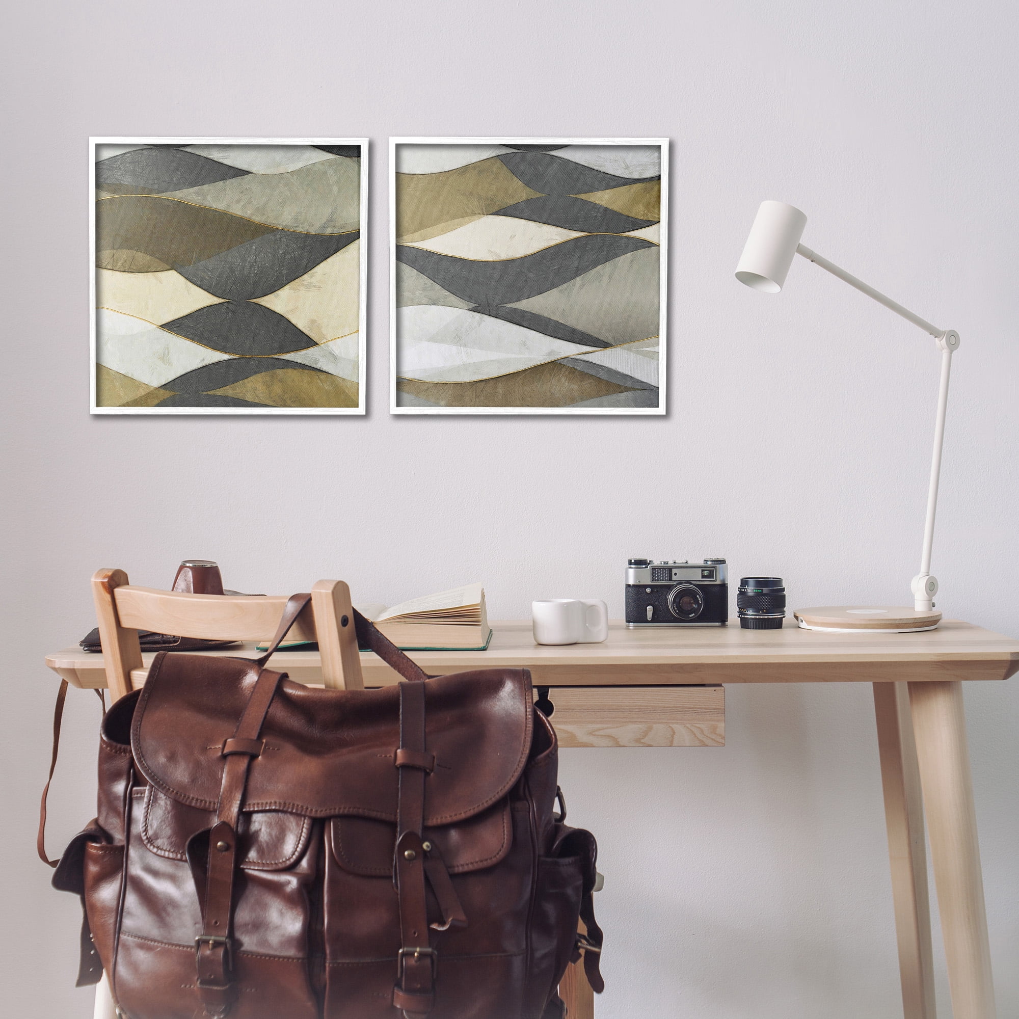 Stupell Industries Contemporary Layered Waves Abstract Painting White Framed Art Print Wall Art, 17 x 17, Set of 2