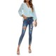 thumbnail image 5 of SAYOO Blusas de gasa de patchwork con cuello en V de manga 3/4 para mujer primavera otoño SAYOO moda, 5 of 7