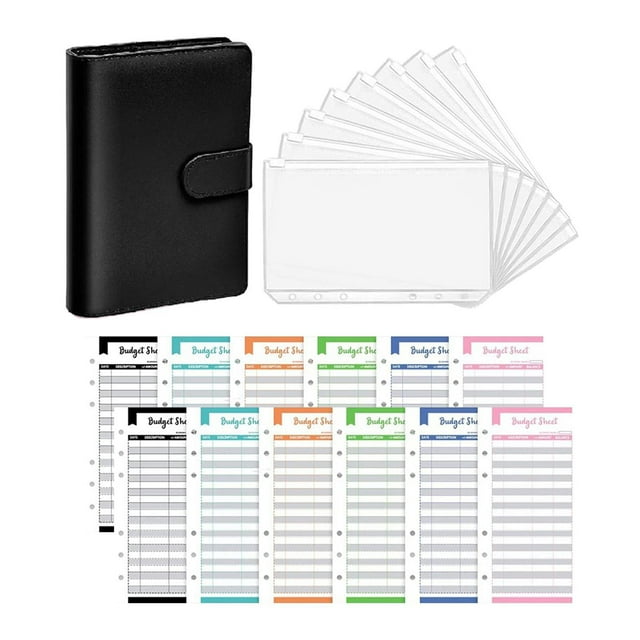Methold PU Leather Notebook Binder Clear Binder Budget Envelope Pockets cartulina Negro