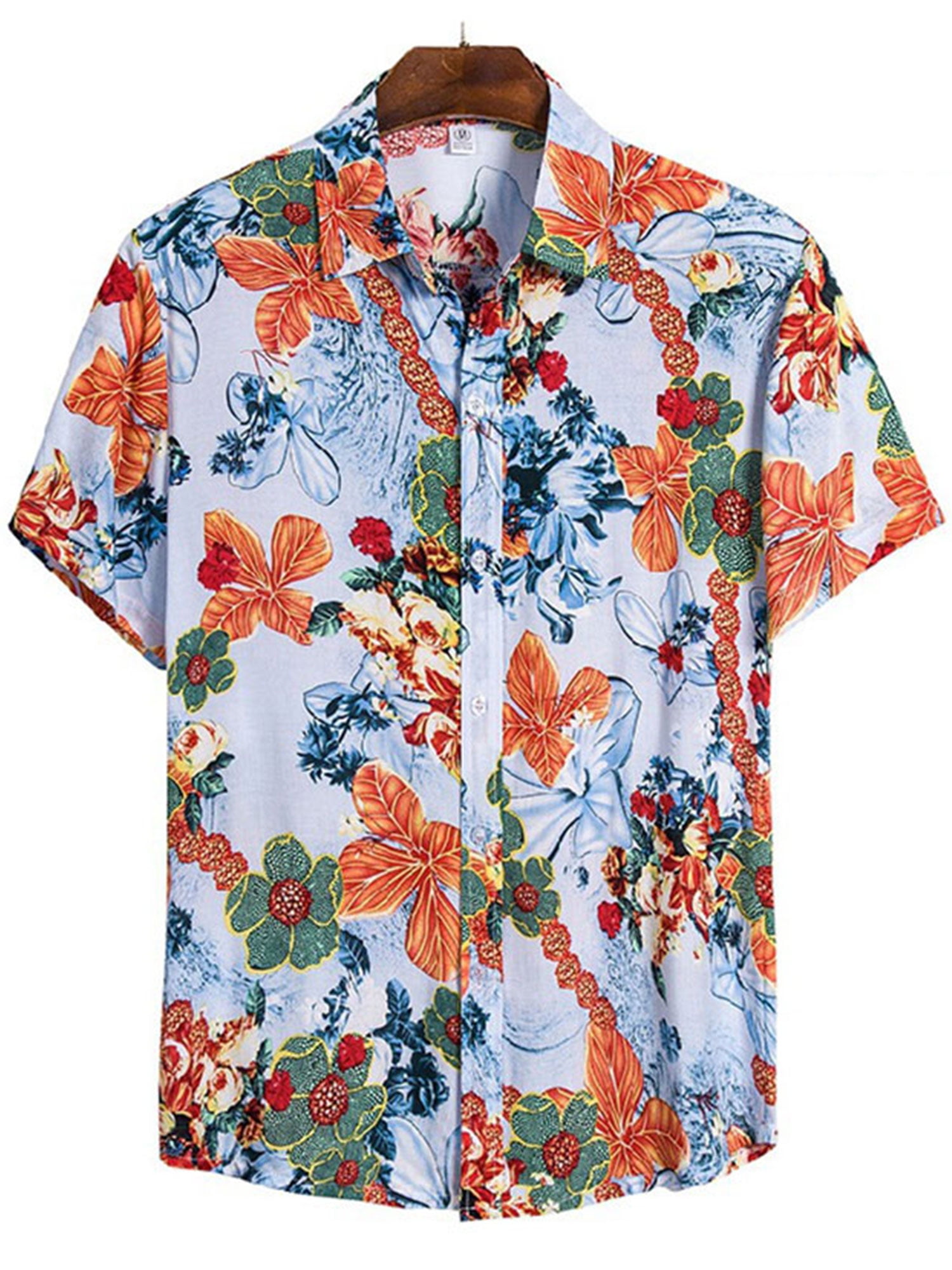 Sweatwater Men Print Hawaii Button Front Casual Beachwear Long Sleeve Shirts