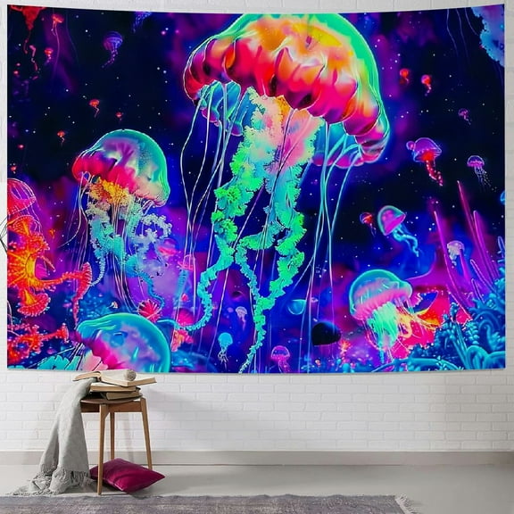 BCIIG Light Space Tapestry Blacklight Mushroom Tapestries Funny Astronaut Poster Trippy Jellyfish Tapestry Glow in the Dark Cool Tapestry Room Aesthetic Decor for Men