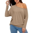 thumbnail image 2 of Oversized Long Sleeve Shirts For Women Fashion Solid Color Loose Crew Neck Tee Casual Breathable Fall Basic Blouses Vacation Clothes Coffee XL, 2 of 5