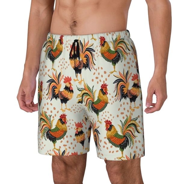 Balery Colorful Roosters Bañador para hombre, shorts de playa de secado rápido con entrepierna y forro de compresión-Medium