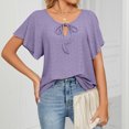 thumbnail image 4 of JGGSPWM Women's Relaxed Lovely Short Sleeve V Neck Solid Blouses Ruffle Sleeve Drawsting Hollow Lace Basic Summer Tops Purple L, 4 of 8