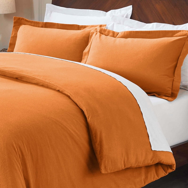 Superior Cotton Flannel Solid Duvet Cover Set, King/California King, Pumpkin