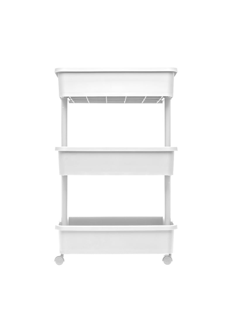 Mainstays 3-Tier Plastic Rolling Laundry Cart, Arctic White, 17.3W