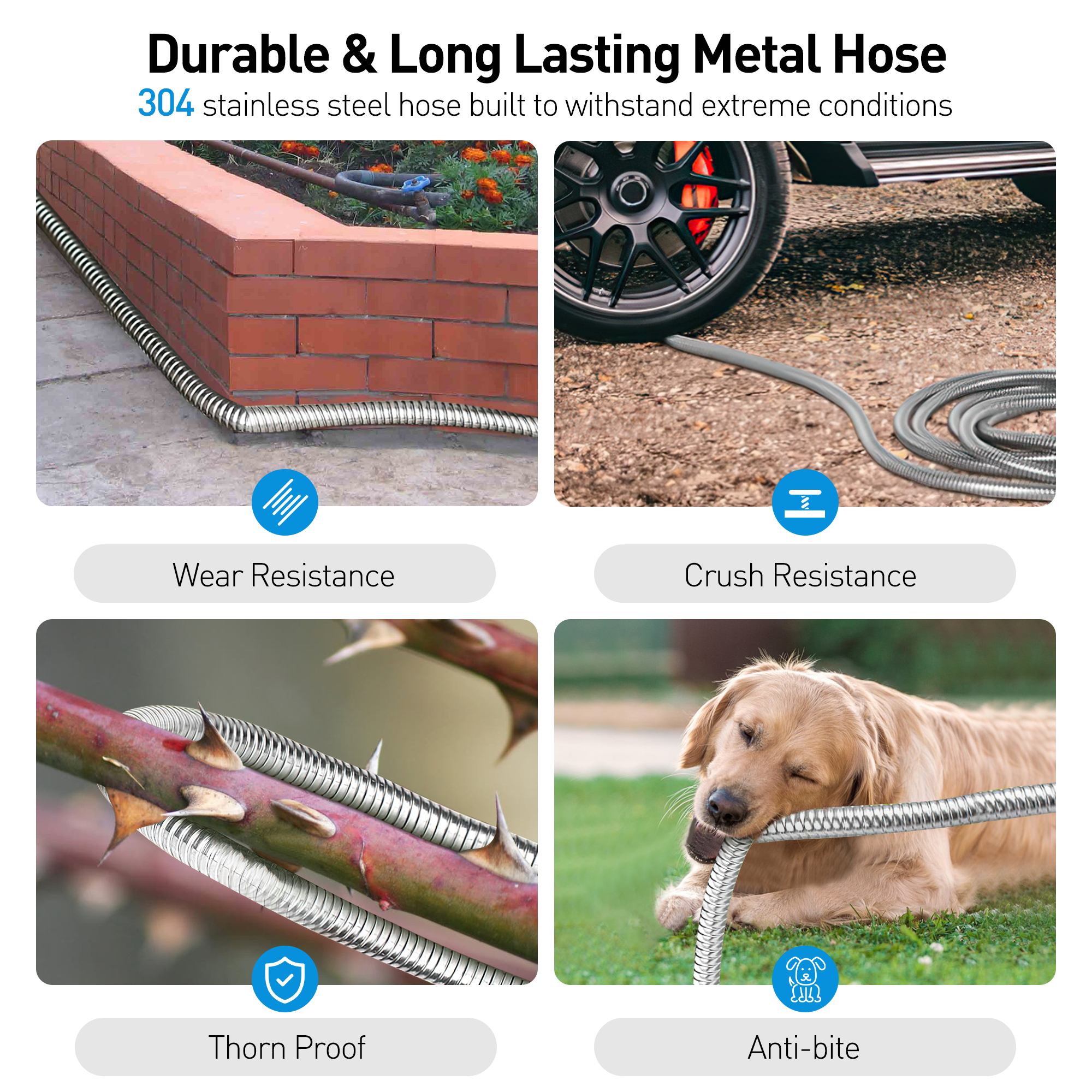 GPED 50 Ft Stainless Steel Metal Garden Hose with 10 Function Nozzle photo 7