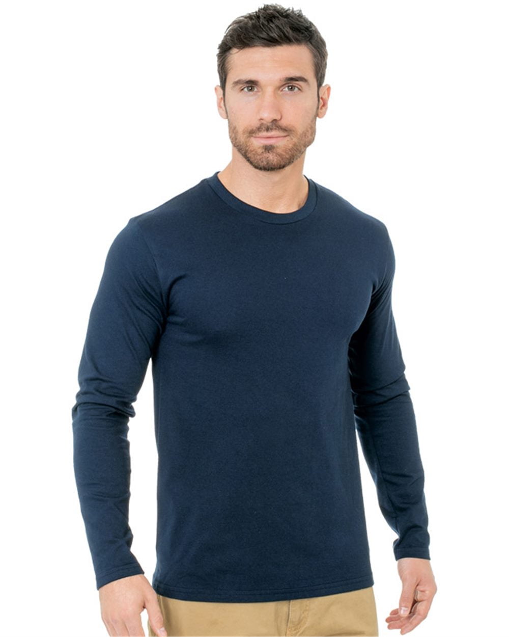 2XL Bayside Apparel Unisex Fine Jersey Long Sleeve Crewneck T-Shirt Navy