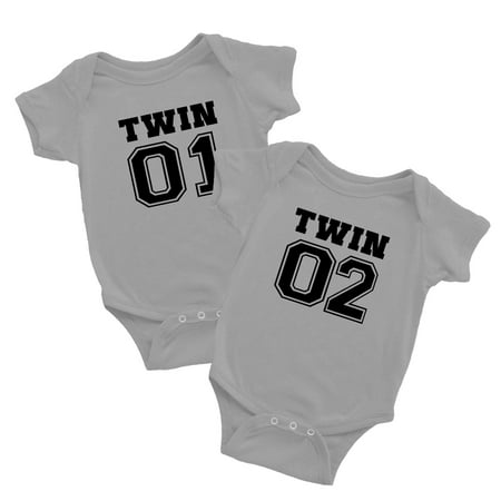 

Body Twin Bodysuit Clothes Sports Jersey Numbers 01 and 02 Outfits Gift for Twins (Gray 6-12M)