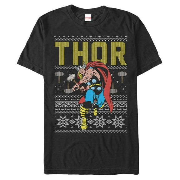 Men's Marvel Ugly Christmas Thor Graphic Tee Black 5X Large
