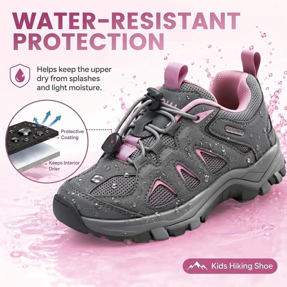 EQW Kids Waterproof Hiking Shoes Boys Girls Outdoor Walking Sneakers Lightweight Non-Slip Trail Shoes with Quick Lace for Toddler Little Kid Big Kid