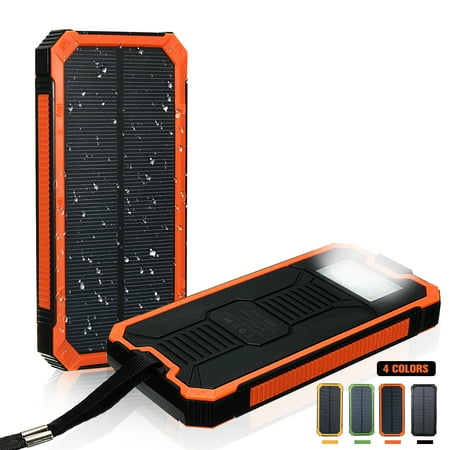 Waterproof 300,000mAh Solar Power Bank Battery with Dual USB LED Light Carabiner + USB Cable For Smart Phone Outdoor Camping